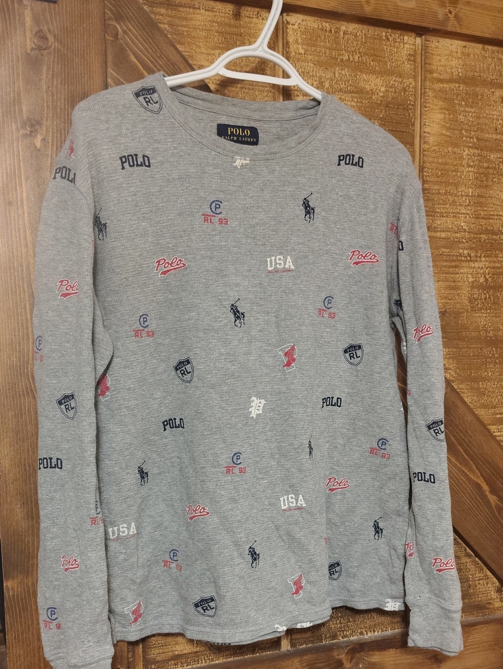 Polo by Ralph Lauren Grey Long Sleeve Logo-Print Crew